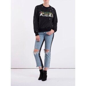 Amiri The Webster Leather Denim Crop Flare Jeans 26 40 Womens Blue New